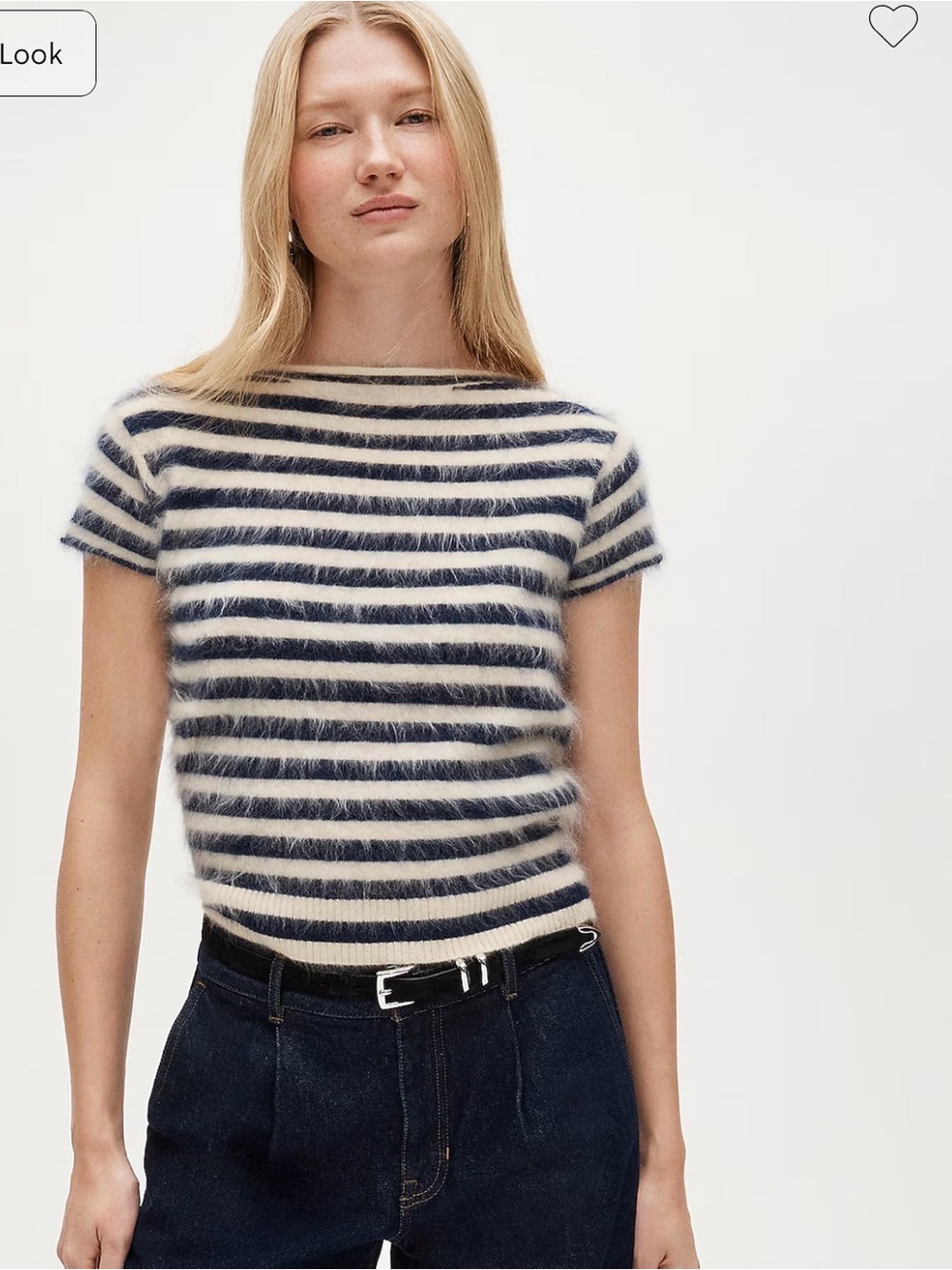 J CREW SMALL Brushed cashmere boatneck T-shirt in stripe CR239 $148